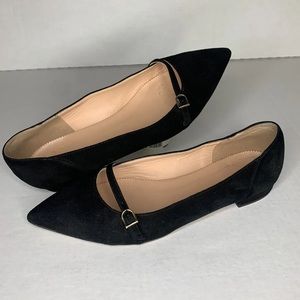 J. Crew Black Suede Minimalist Capsule Wardrobe Coastal Buckle Ballet Flat 7.5